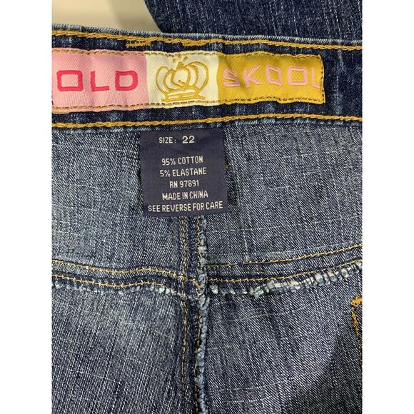 Old Skool Jeans Womens Plus Sz 22 Drawstring Side Bottom Blue‎ Denim Zip Pockets - Picture 3 of 14